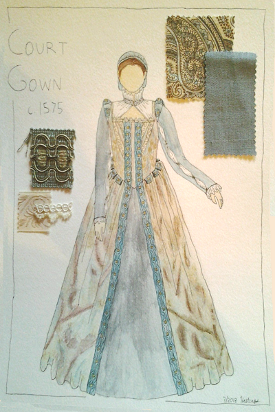Fashion plate drawn before constructing the gown