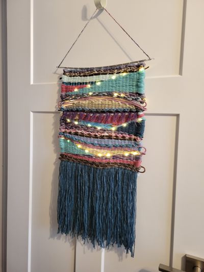 Textile turned on, with lights shining.