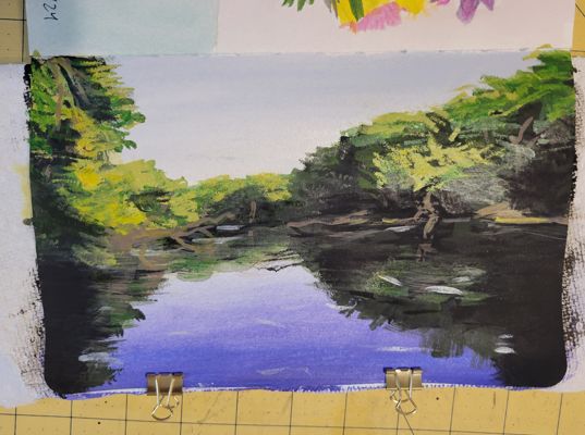 Painting of lake at Green Oaks in IL.